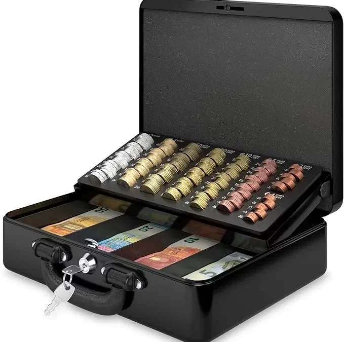 Caisse à Monnaie Métallique 30x24x9cm avec Monnayeur : Sécurité et Organisation Optimales